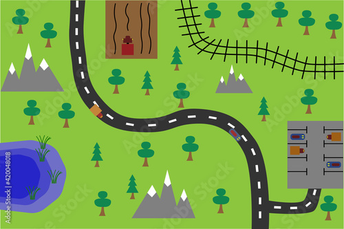 Vector illustration of a city map for children.
