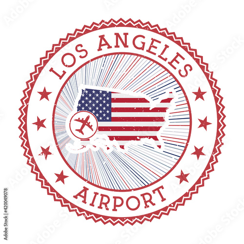 Los Angeles Airport stamp. Airport logo vector illustration. Los Angeles airport with country flag.