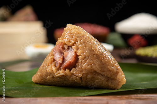 Dragon Boat Festival ,close up of chinese rice dumpling meat zongzi photo