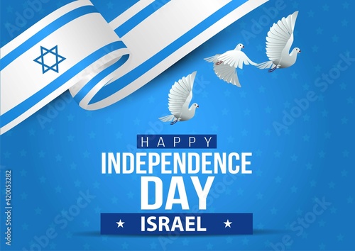 happy independence day israel. flying  dove with israel flag. vector illustration