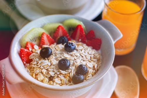 Fruit yogurt with berries for breakfast