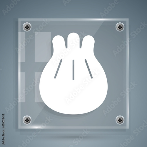 White Khinkali on cutting board icon isolated on grey background. Traditional georgian dumpling. Square glass panels. Vector Illustration