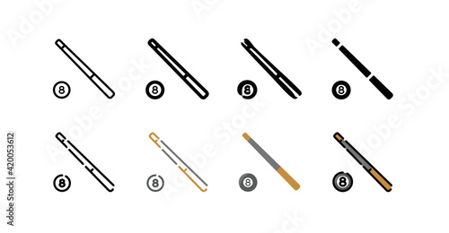 Cue Sports Icon Set (8 different style vector icon set)