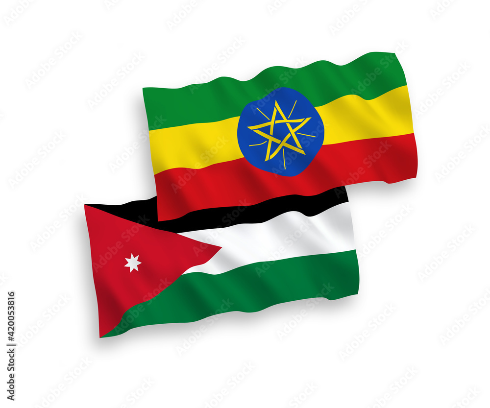 Flags of Hashemite Kingdom of Jordan and Ethiopia on a white background