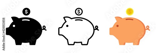 Piggy bank icon. Piggy bank saving money icon in different style. Baby pig piggy bank. vector illustration photo