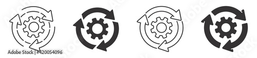 Sync process icon, Gear wheel with arrow line icon, gear rotate isolated on white background, vector illustration