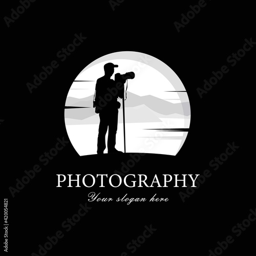 Silhouette male photographer looking at the camera. Vector illustration.