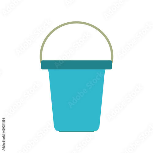 Bucket water vector illustration clean container equipment. Isolated handle bucket icon empty can object. Water bucketful plastic symbol housework sign gardening. Blue pot basket garden icon simple