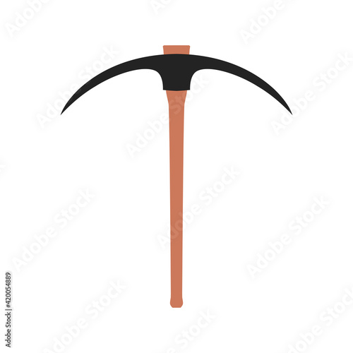 Pickaxe vector industry tool illustration icon isolated white. Miner equipment pickaxe sign construction. Work mining rock pick axe symbol icon. Manual digging pecking object tool industry equipment