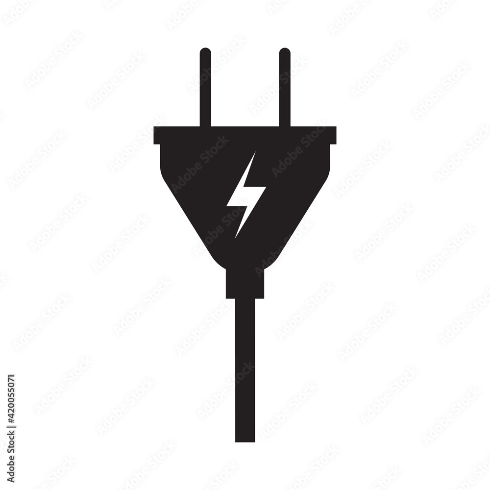 Electric plug vector icon energy power technology illustration sign. Equipment electric plug with cable symbol connection isolated white design. Flat black voltage simple device supply icon charge Electric plug vector icon energy power technology illustration sign. Equipment electric plug with cable symbol connection isolated white design. Flat black voltage simple device supply icon charge