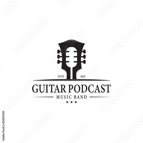 guitar and podcast, music logo design, vector illustration