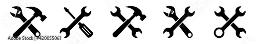 Tool icons set, wrench and screwdriver, Hammer, adjustment wrench, settings and repair, Instrument symbol, vector Illustration.
