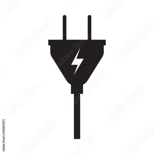 Electric plug vector icon energy power technology illustration sign. Equipment electric plug with cable symbol connection isolated white design. Flat black voltage simple device supply icon charge