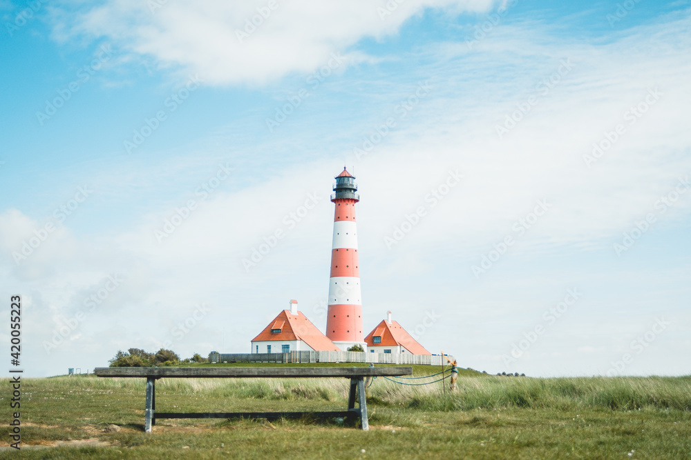 Westerheversand and lighthouse in Westerhever in North Frisia in the state Schleswig-Holstein Westerheversand and lighthouse in Westerhever in North Frisia in the state Schleswig-Holstein