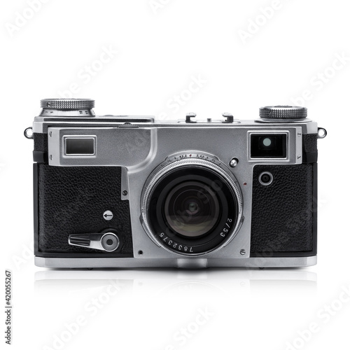 Retro film camera isolated on white background. 