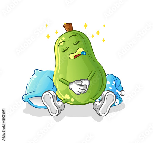 avocado sleeping character. cartoon mascot vector