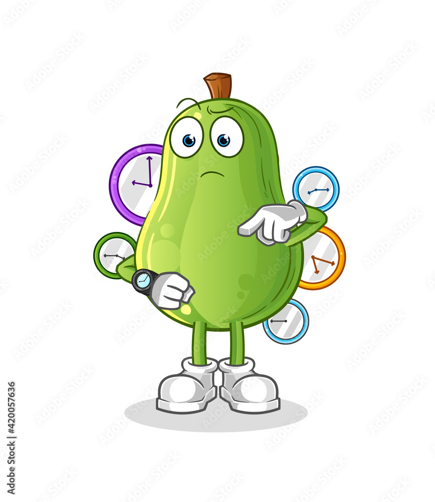 Obraz premium avocado with wristwatch cartoon. cartoon mascot vector