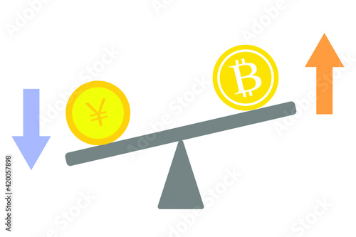 ビットコインと日本円の比較　ベクターイラスト