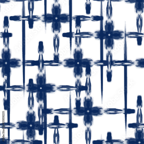 Seamless pattern Shibori in Indigo color. Digital Quilting Arts. Tie-dye. Tied and dyed - is a manual resist dyeing technique, of Japanese artisan design which produces patterns on fabric
