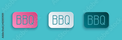 Paper cut Barbecue icon isolated on blue background. Heat symbol. BBQ grill party. Paper art style. Vector