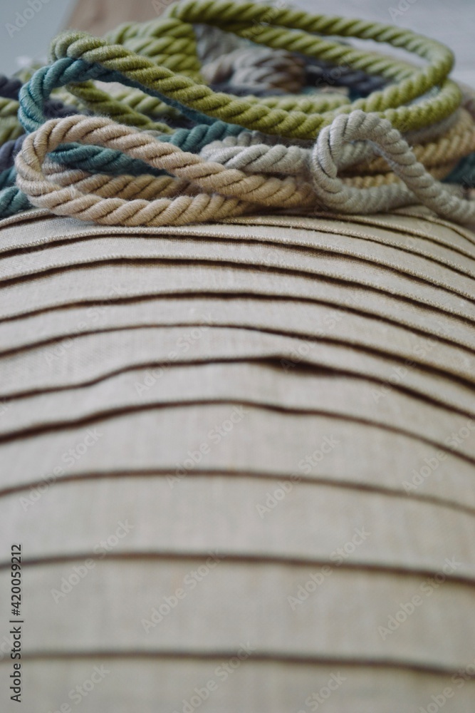 Fototapeta premium Decorative brushes, cloth and ropes for interior