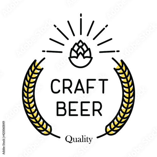 Brewery beer house label with logos of craft beer, emblem for beer house, bar, pub, brewing company, brewery, tavern vector illustration.