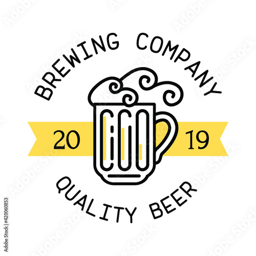 Brewery beer house label with logos of craft beer, emblem for beer house, bar, pub, brewing company, brewery, tavern vector illustration.