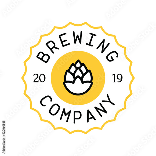 Brewery beer house label with logos of craft beer, emblem for beer house, bar, pub, brewing company, brewery, tavern vector illustration.