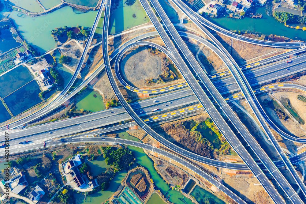 Aerial view of new road interchange or highway intersection in Hangzhou. Aerial view of new road interchange or highway intersection in Hangzhou.
