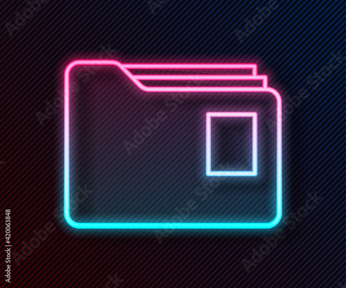 Glowing neon line Document folder icon isolated on black background. Accounting binder symbol. Bookkeeping management. Vector Illustration