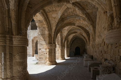 Beautiful arched vault ar Rhodes city Museum, Dodecanese, Greece