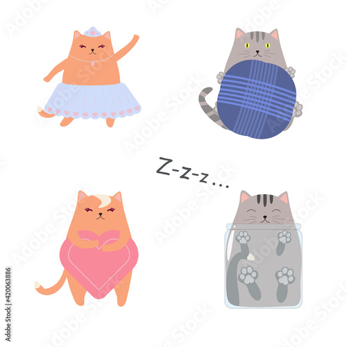 Set of four cats. Vector. Graphic resource. 