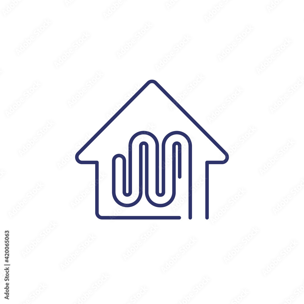 floor heating line icon with a house floor heating line icon with a house