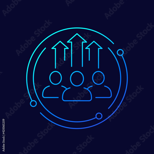 team growth and development line icon, vector