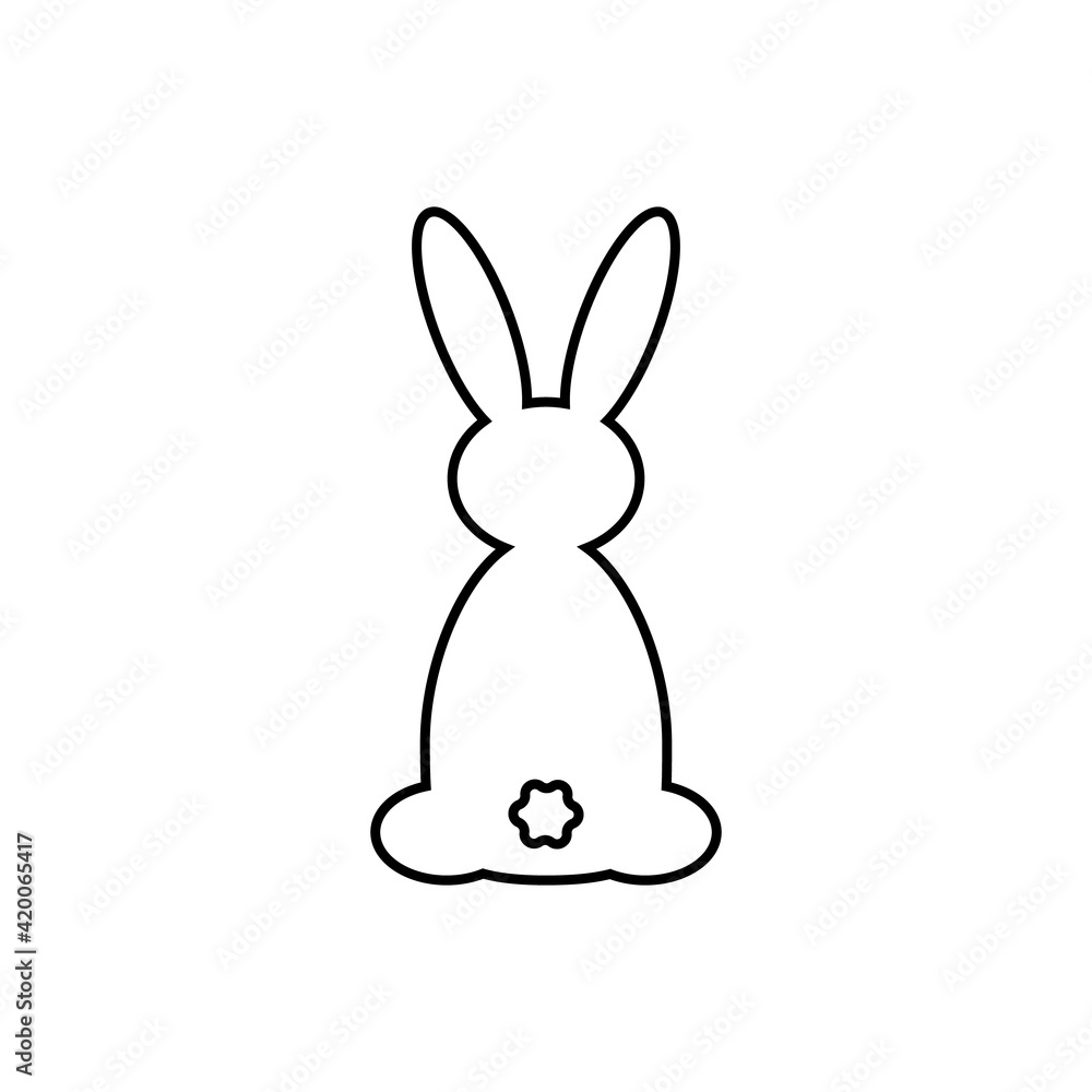 Silhouette of a cute rabbit. Easter holiday. Rabbit from the back. Isolated vector illustration. Christmas. Close-up. Isolated background. Black and white color. Silhouette of a cute rabbit. Easter holiday. Rabbit from the back. Isolated vector illustration. Christmas. Close-up. Isolated background. Black and white color.