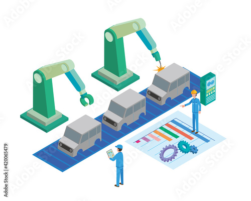自動車製造ラインとロボット化のイメージイラスト