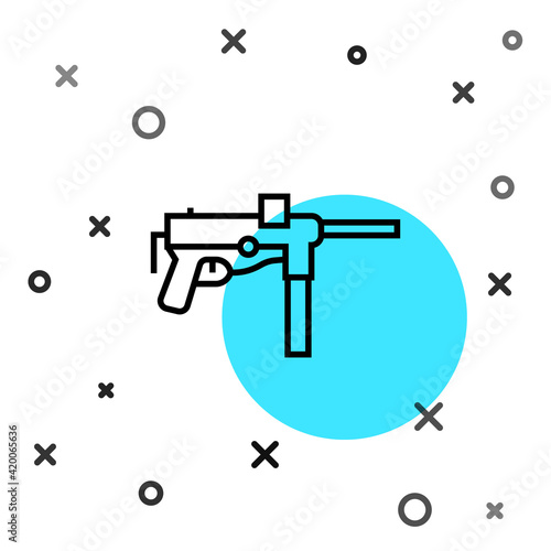 Black line Submachine gun M3, Grease gun icon isolated on white background. Random dynamic shapes. Vector