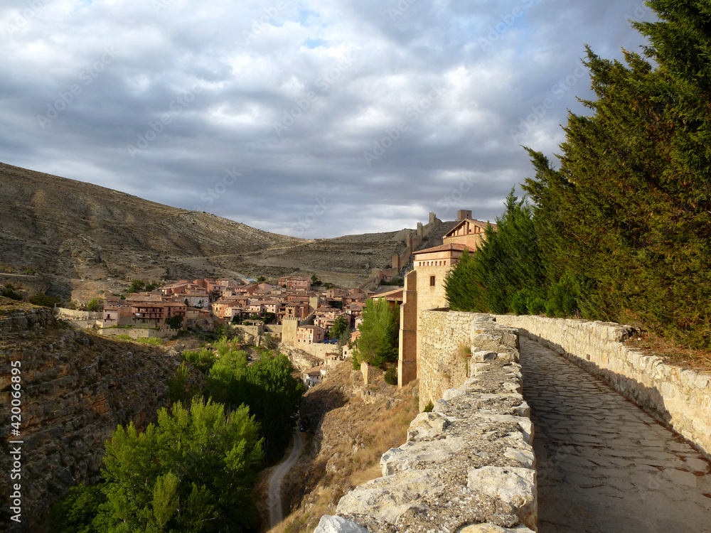 Panoramic view of Albarracin, a beautiful Spanish medieval village in the province of Teruel, Aragon, Spain