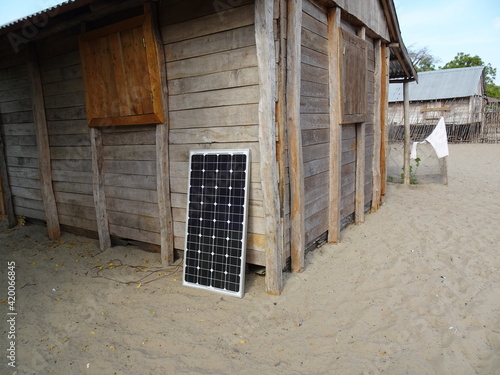 The solar panels leaning against a house in Betania village (Morondava, Madagascar)