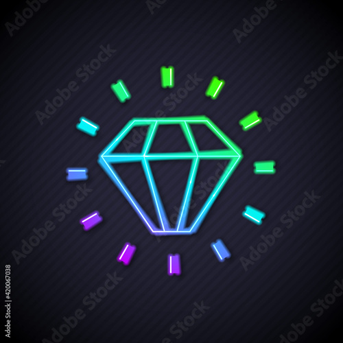 Glowing neon line Diamond icon isolated on black background. Jewelry symbol. Gem stone. Vector