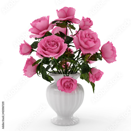 Red rose isolatet on white in vase