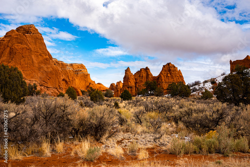 Kodachrome Basin State Park in Southern Utah. Red rock formations against blue sky.