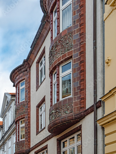 Fassaden von historischen Gebäuden in der Altstadt von Schwerin, Mecklenburg-Vorpommern, Deutschland