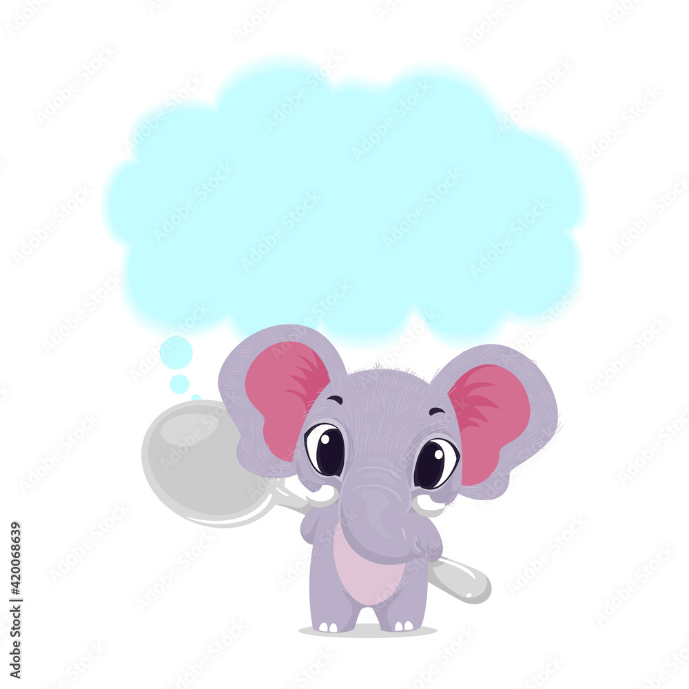 Vector Illustration of a Cute Elephant Holding a Large Spoon with Speech Bubble Vector Illustration of a Cute Elephant Holding a Large Spoon with Speech Bubble