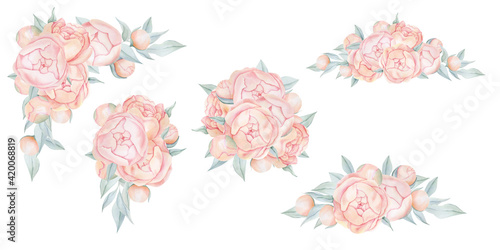 Boho roses frame clipart  Watercolor floral borders png  Wedding clipart with dusty pink roses for invitations  baby shower  Mother s day