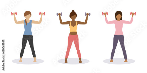 sporty girl does workout with dumbbells healthy lifestyle set