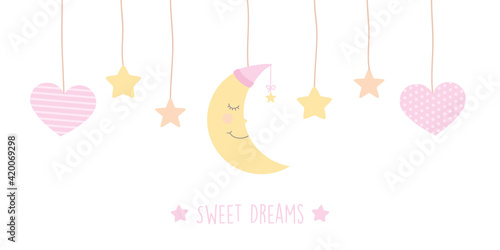 sweet dreams banner with cute moon stars and hearts