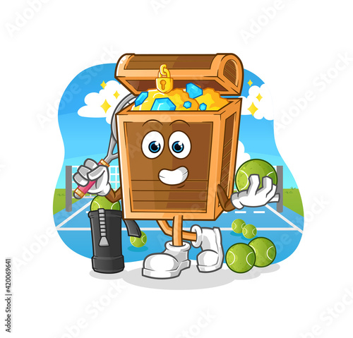 treasure plays tennis illustration. character vector