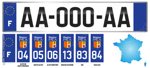 PACA, french license plate, detail of the side label of the department, vector illustration