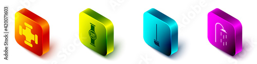 Set Isometric Industry metallic pipe, Water meter, Mop and Shower icon. Vector